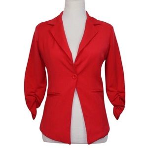 Red With Ruched Sleeves Blazer